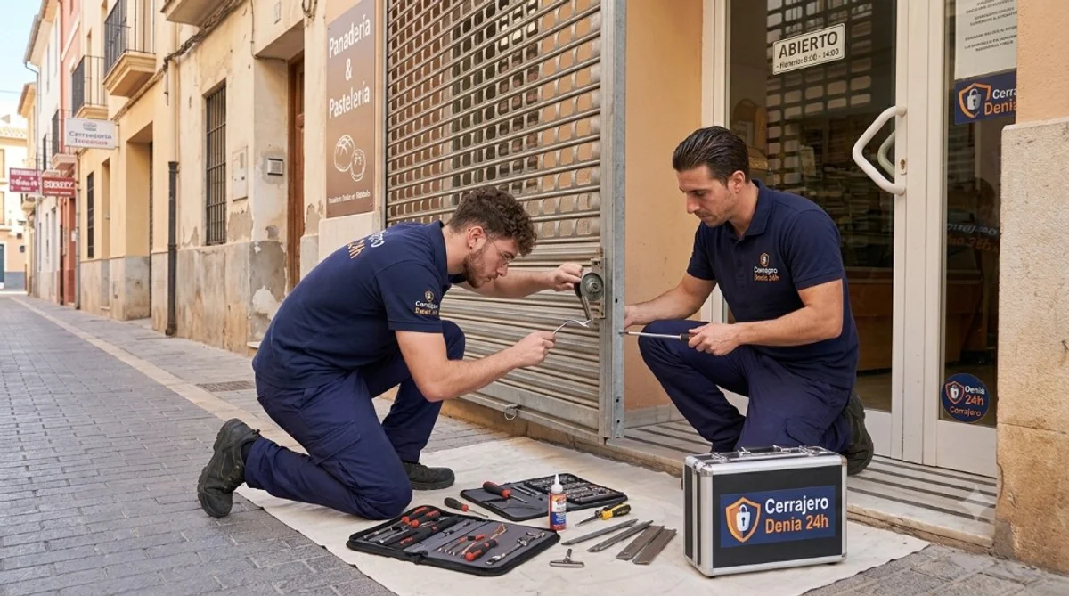 Reparación de persianas metálicas en comercio de Denia